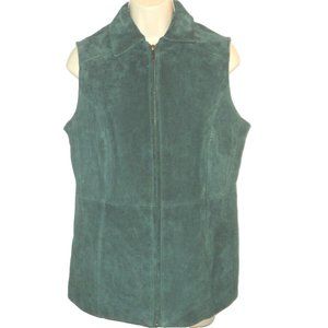 Dennis Basso Washable Suede Vest Women's Size S Hunter Green Zip Front Small NEW